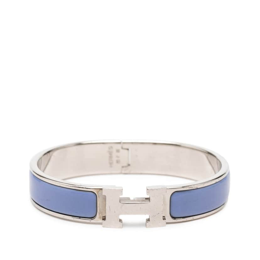 Hermès Narrow Enamel Clic H Bracelet PM Blue Very good condition - Front View