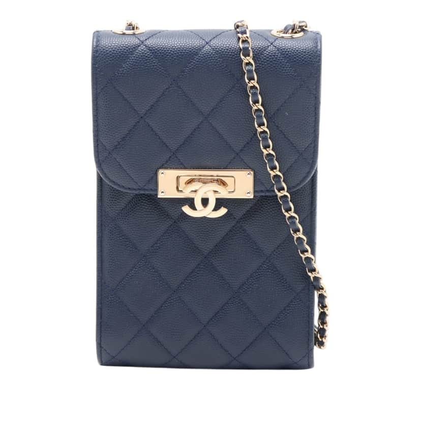 Chanel Quilted Caviar Golden Class Phone Holder Blue Leather Very good condition - Front View