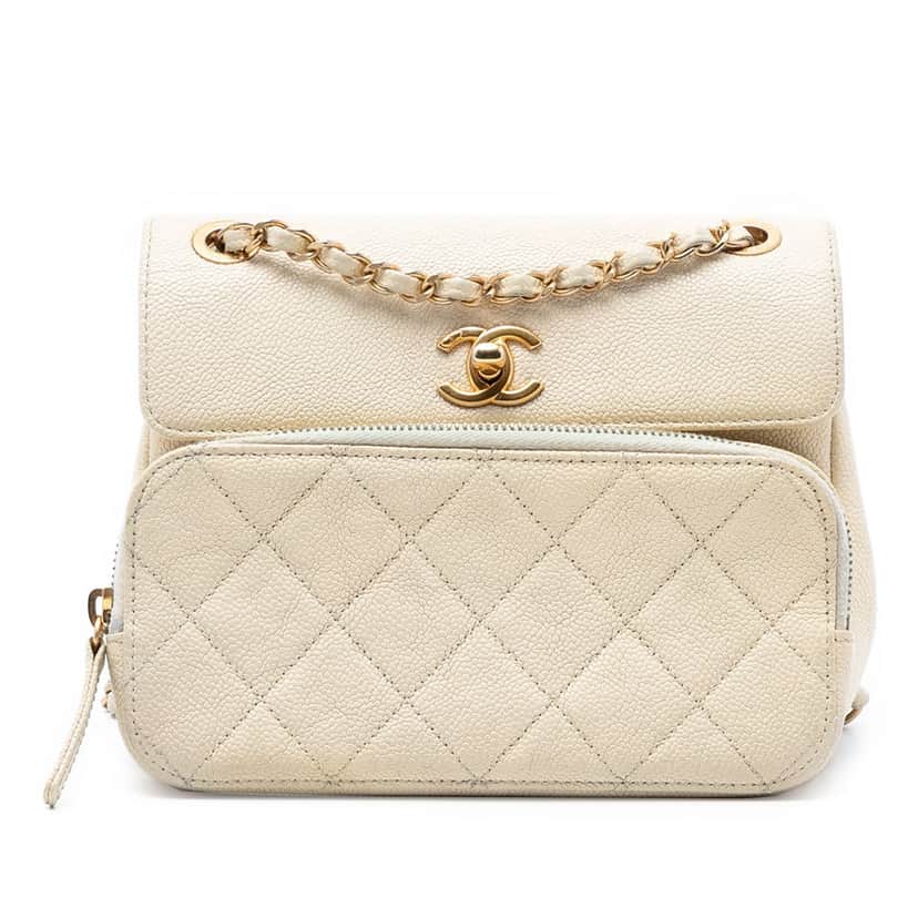 Chanel Caviar Business Affinity Messenger Flap White Leather Very good condition - Front View