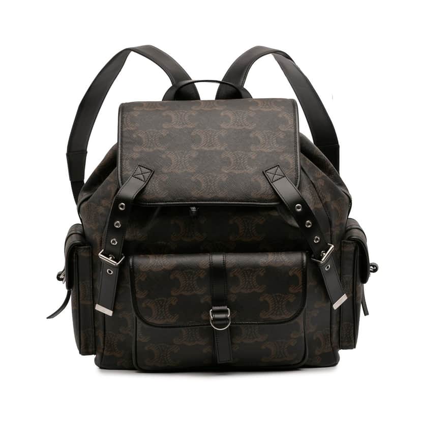 Celine Medium Triomphe Coated Canvas Backpack Brown Very good condition - Front View