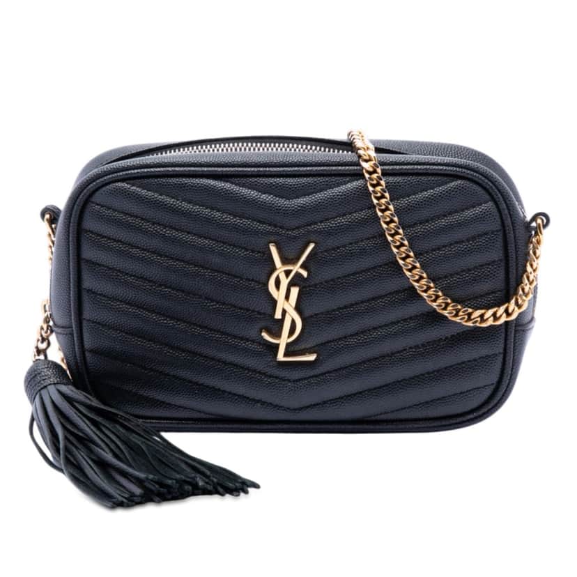 Saint Laurent Mini Grain de Poudre Monogram Lou Camera Bag Black Leather Very good condition - Front View