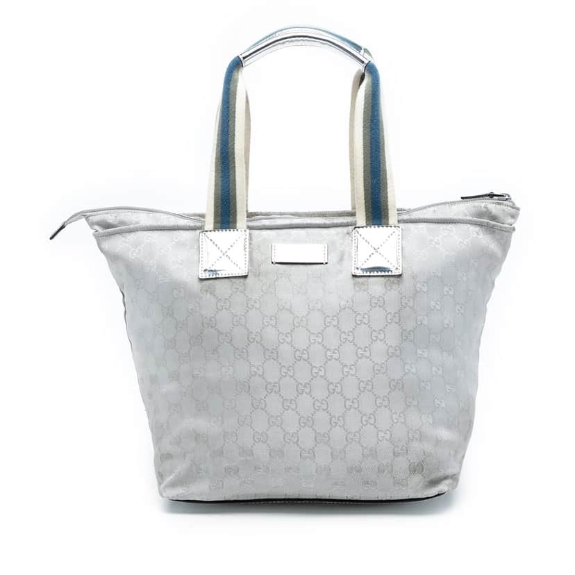 Gucci GG Canvas Web Tote Silver Very good condition - Front View