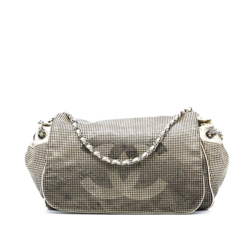 Chanel Perforated Lambskin Hollywood Accordion Flap Gold Leather Very good condition - Front View