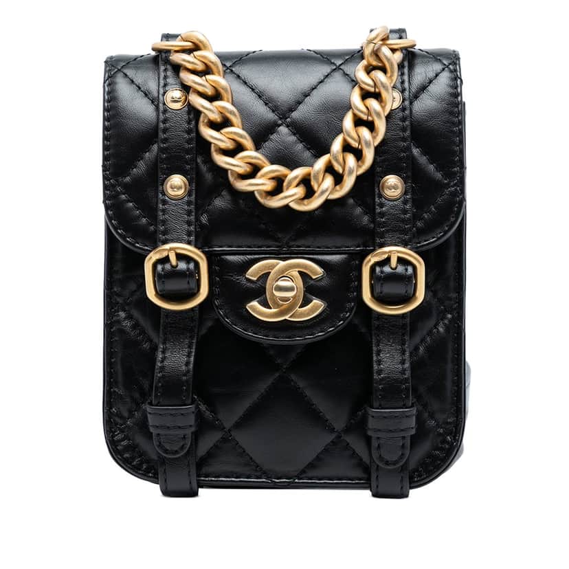 Chanel Mini Aged Calfskin City School Flap Black Leather Very good condition - Front View