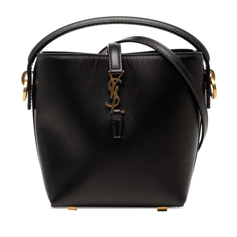 Saint Laurent Mini Shiny Calfskin Le 37 Bucket Bag Black Leather Very good condition - Front View