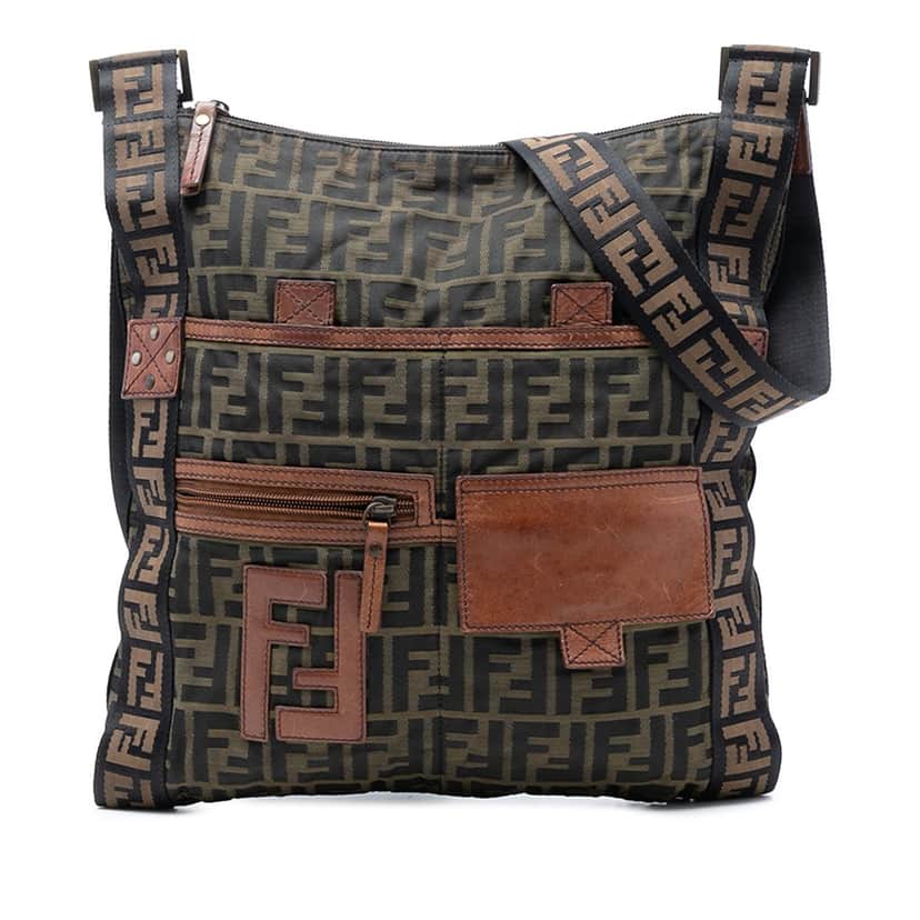 Fendi Zucca Canvas FF Flat Messenger Bag Brown Very good condition - Front View