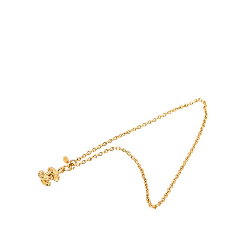 Chanel Gold Plated CC Quilted Pendant Necklace Gold Metal Very good condition - Front View