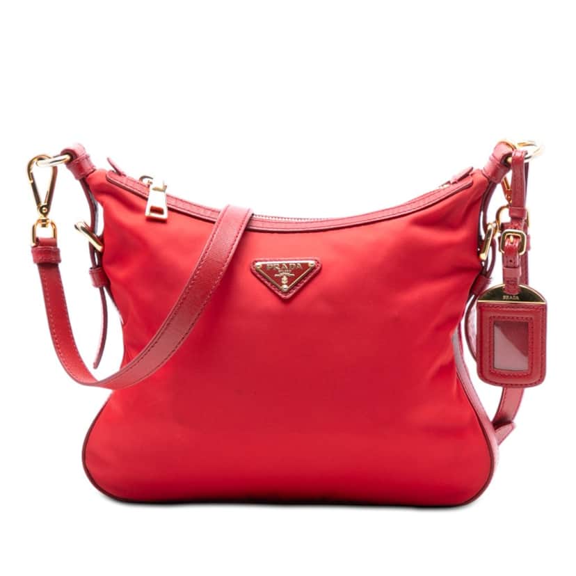 Prada Saffiano Trimmed Tessuto Zip Top Crossbody Red Very good condition - Front View