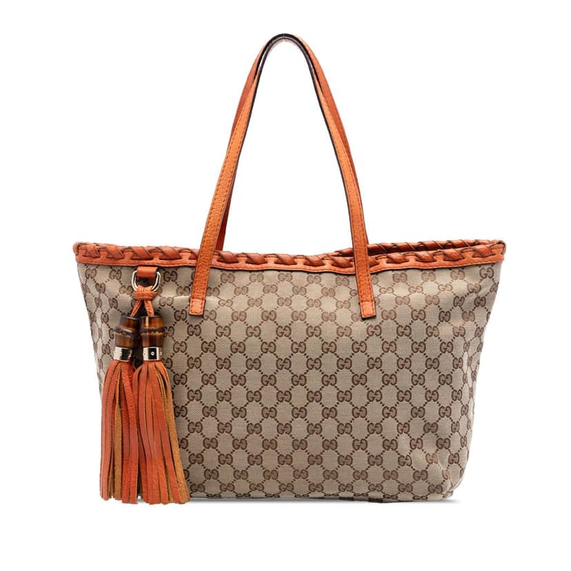 Gucci Medium GG Canvas Bamboo Tassel Tote Beige Very good condition - Front View