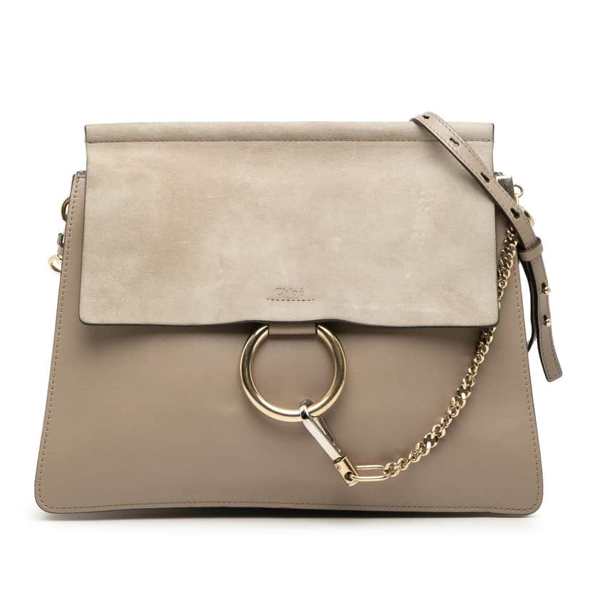 Chloé Medium Calfskin and Suede Faye Crossbody Brown Leather Very good condition - Front View