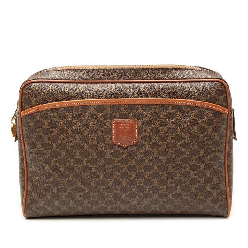 Celine Macadam Coated Canvas Clutch Brown Very good condition - Front View