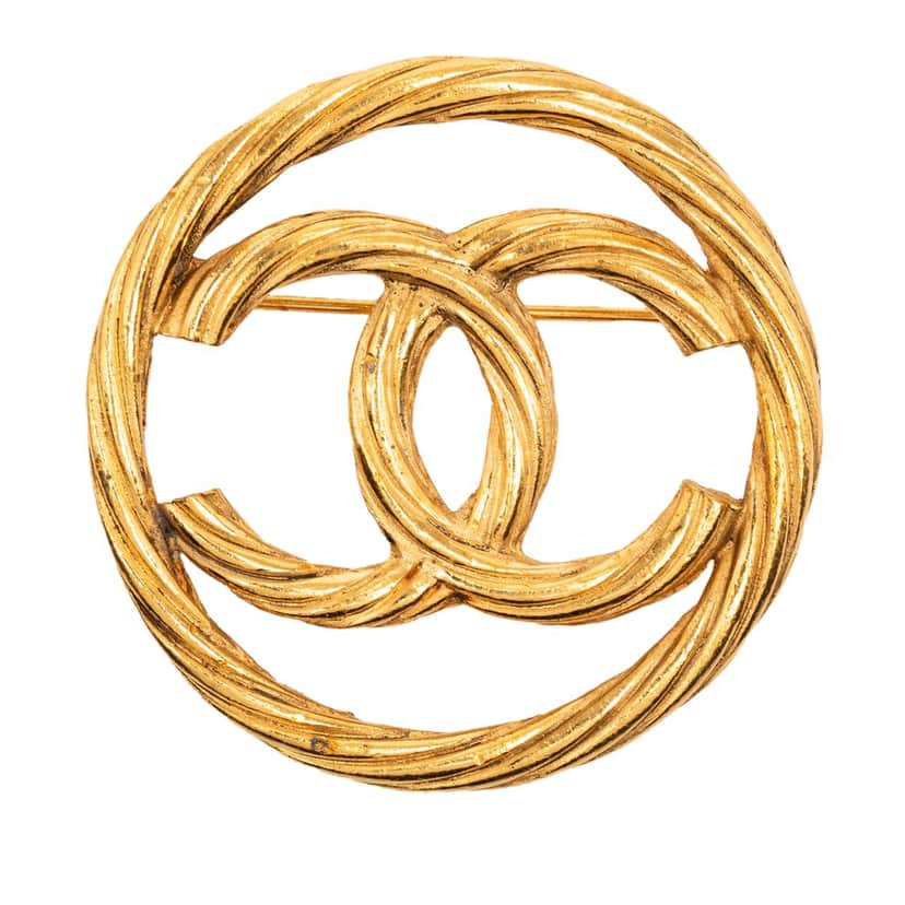 Chanel CC Gold Plated Round Rope Brooch Gold Metal Very good condition - Front View