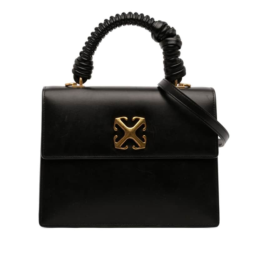 Off-White Calfskin Jitney 2.8 Top Handle Bag Black Leather Very good condition - Front View