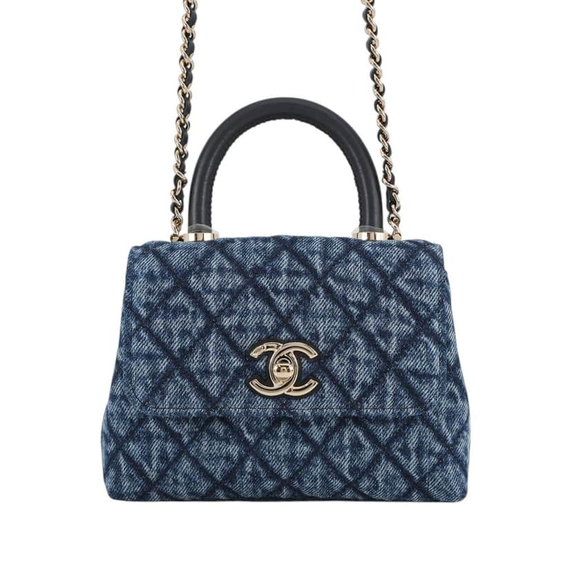Chanel Extra Mini Quilted Washed Denim Coco Top Handle Bag Blue Very good condition - Front View