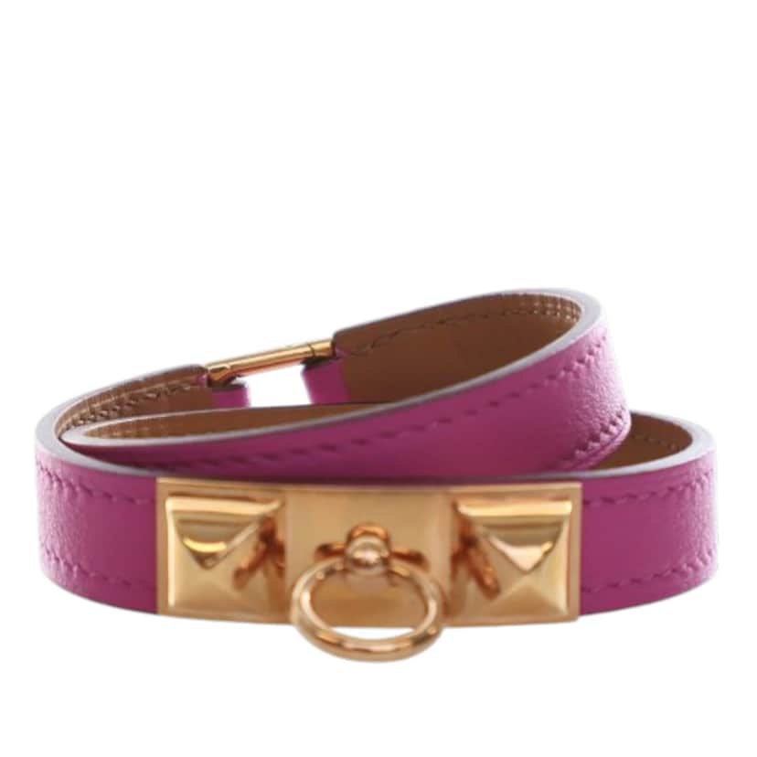 Hermès Swift Rivale Double Tour Bracelet T3 Pink Leather Very good condition - Front View