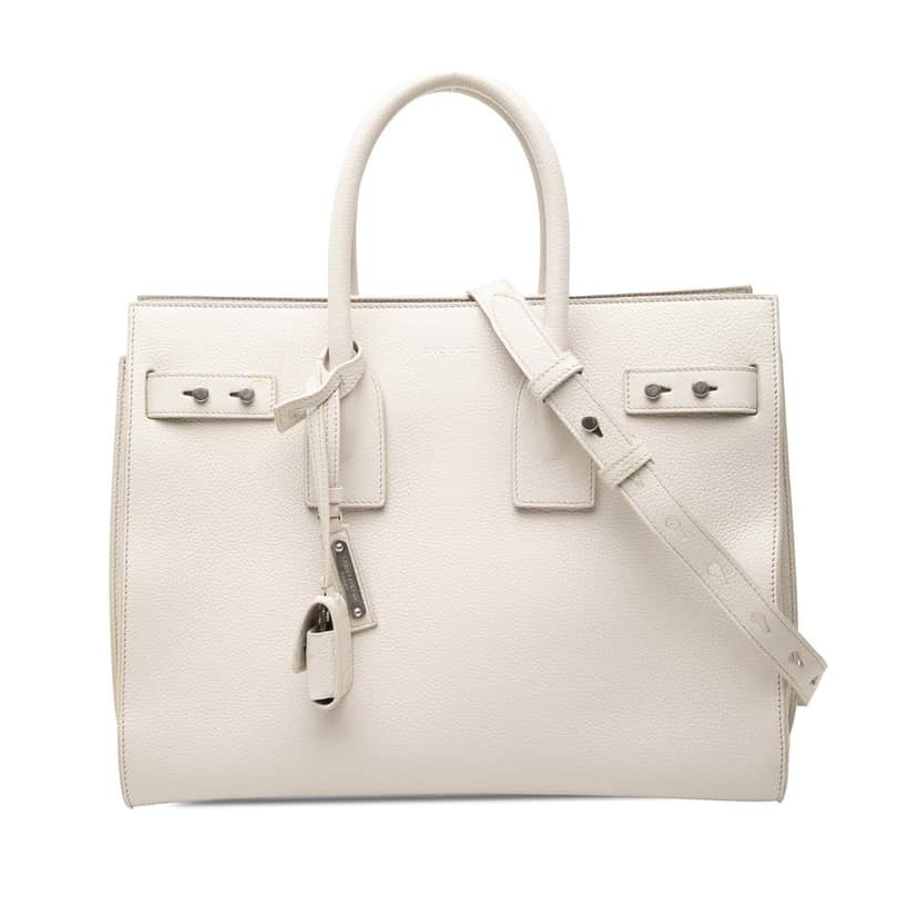 Saint Laurent Small Grained Calfskin Supple Sac De Jour Satchel White Leather Very good condition - Front View