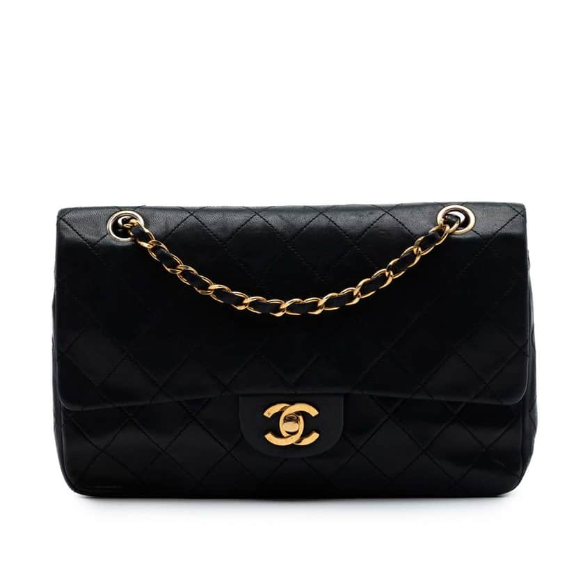 Chanel Medium Classic Lambskin Double Flap Black Leather Very good condition - Front View