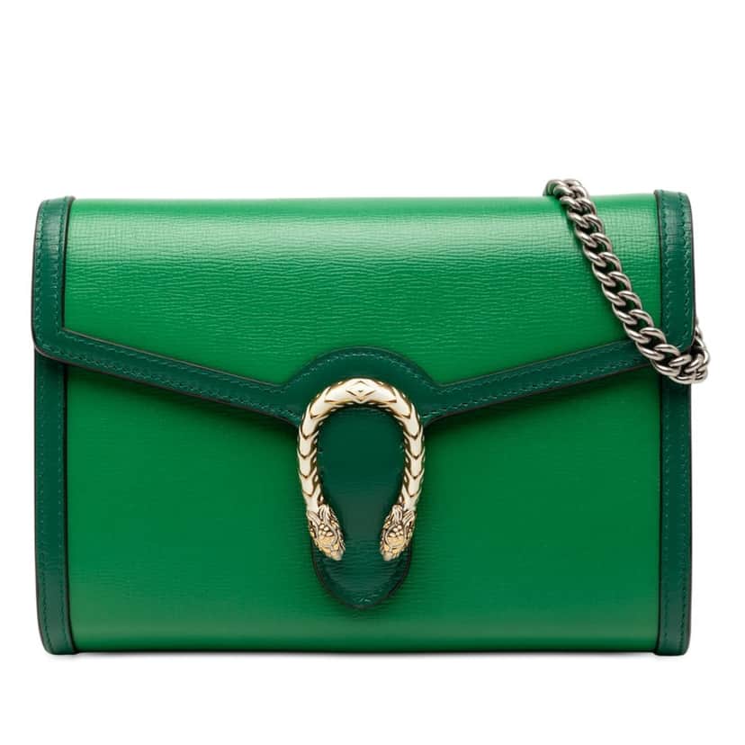 Gucci Bicolor Calfskin Dionysus Wallet on Chain Green Leather Very good condition - Front View