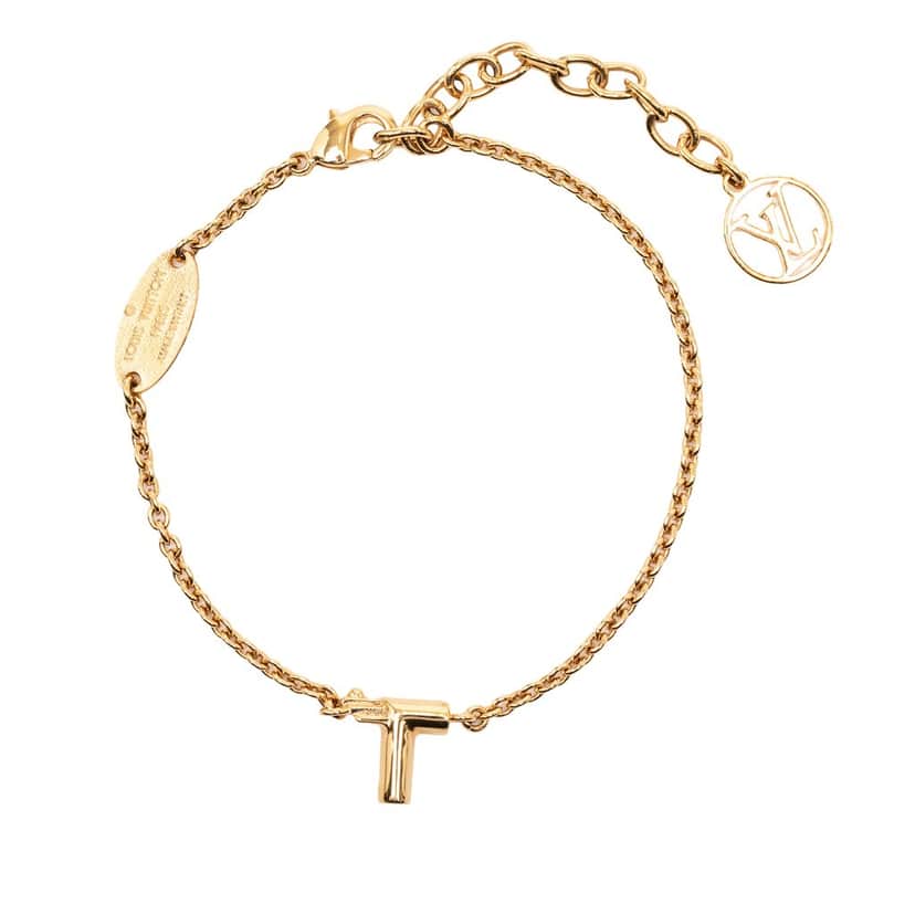 Louis Vuitton Gold Plated LV and Me T Bracelet Gold Metal Very good condition - Front View