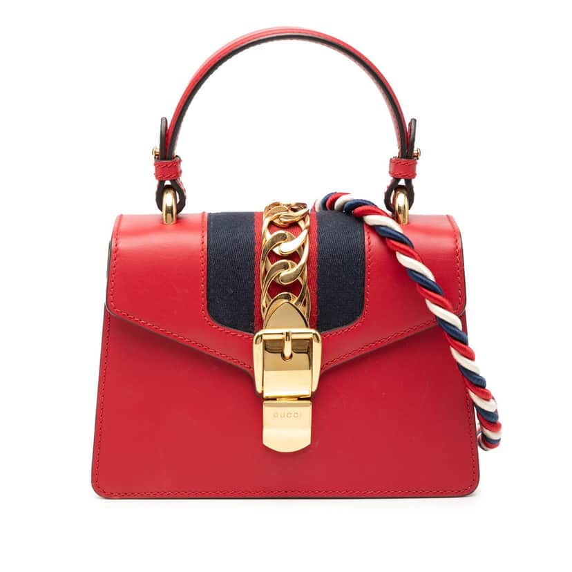 Gucci Mini Calfskin Sylvie Satchel Red Leather Very good condition - Front View