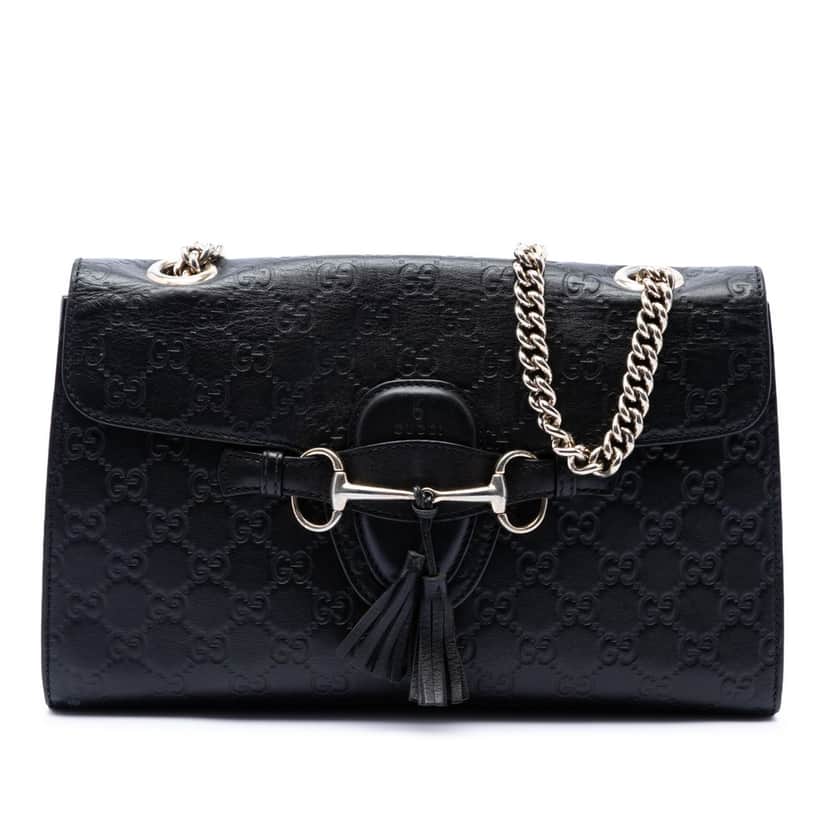 Gucci Medium Guccissima Emily Shoulder Bag Black Leather Very good condition - Front View