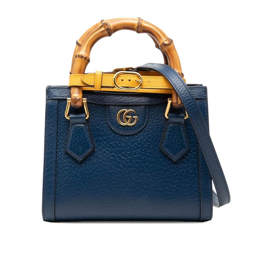 Gucci Small Calfskin Bamboo Diana Satchel Blue Leather Very good condition - Front View