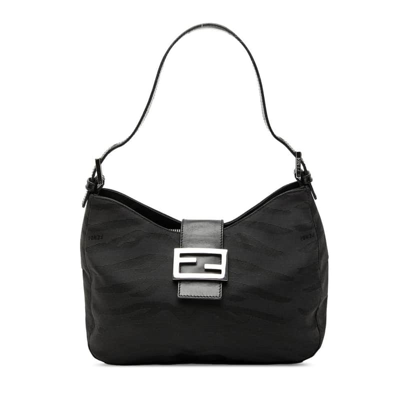 Fendi FF Zebra Print Canvas Shoulder Bag Black Very good condition - Front View