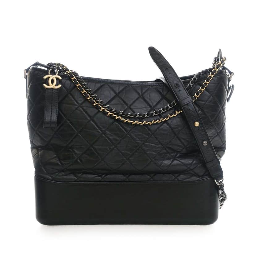 Chanel Large Aged Calfskin Gabrielle Crossbody Black Leather Very good condition - Front View
