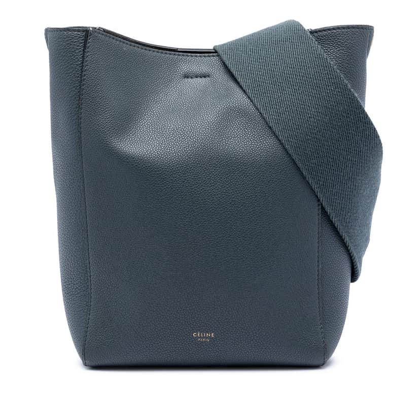 Celine Small Soft Grained Calfskin Seau Sangle Bucket Bag Blue Leather Very good condition - Front View