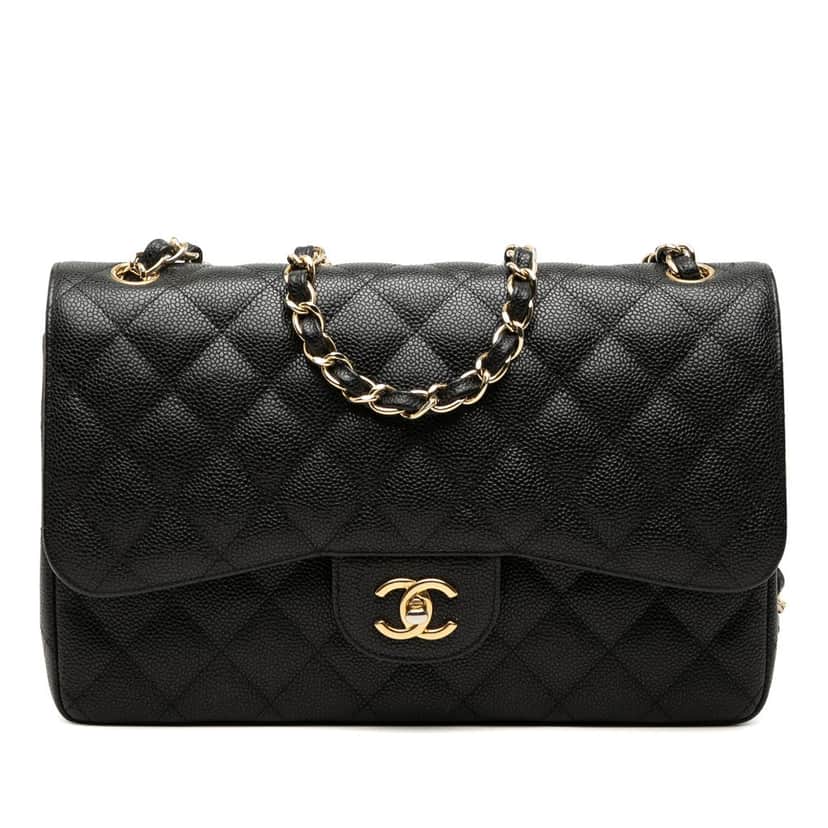 Chanel Jumbo Classic Caviar Double Flap Black Leather Very good condition - Front View