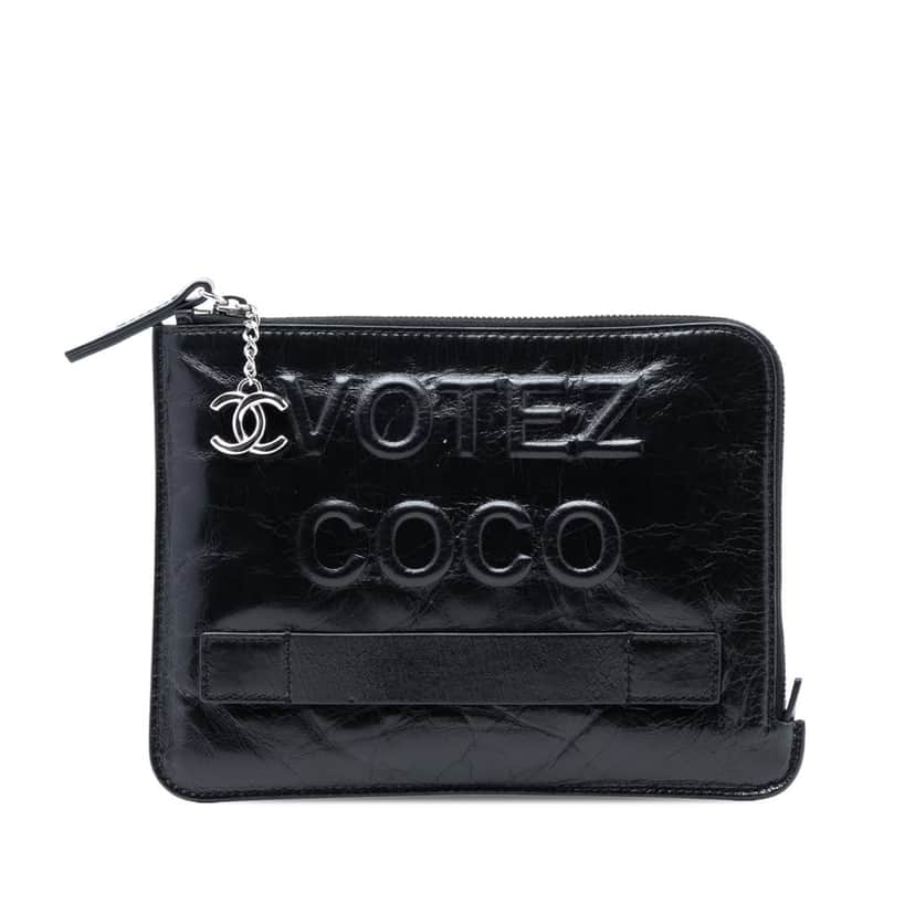 Chanel Aged Calfskin Votez Coco Clutch Black Leather Very good condition - Front View