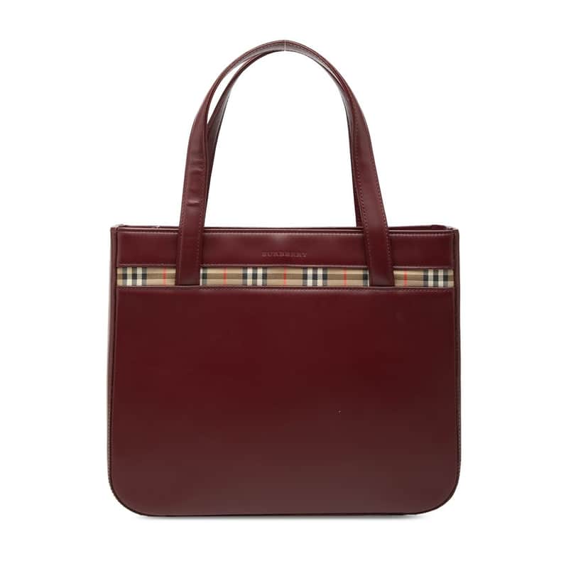 Burberry House Check Trimmed Leather Handbag Red Leather Very good condition - Front View