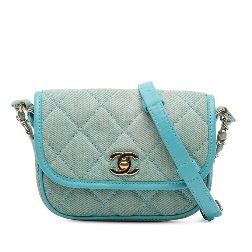 Chanel Mini CC Quilted Denim Messenger Flap Blue Very good condition - Front View