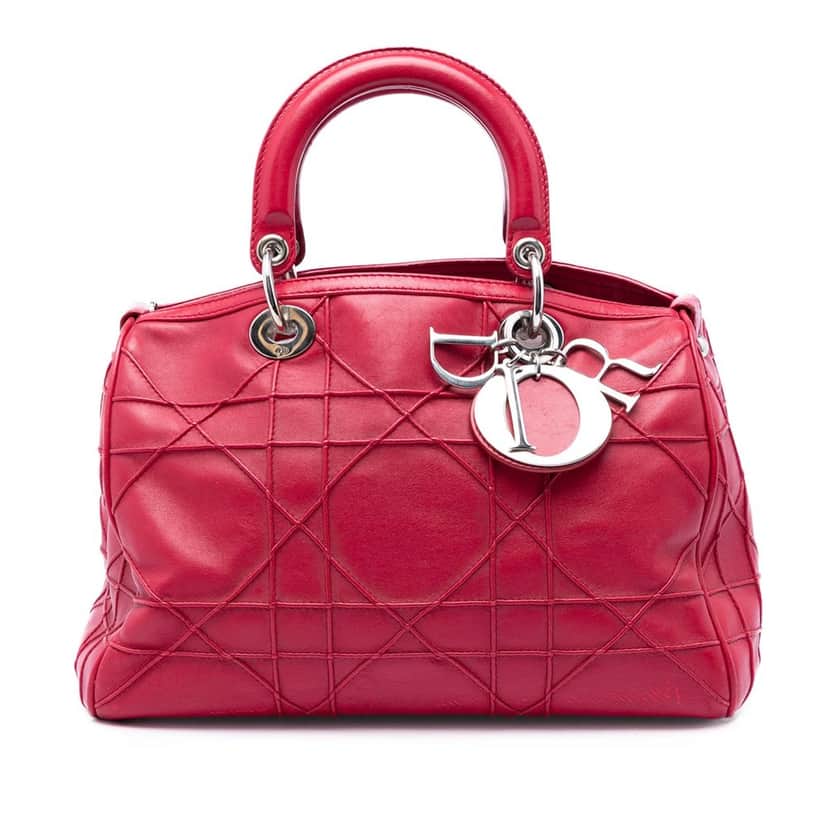 Dior Lambskin Cannage Polochon Granville Satchel Red Leather Very good condition - Front View