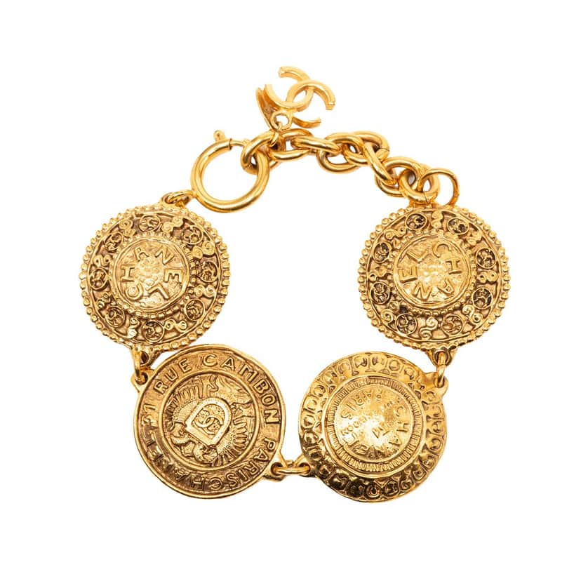Chanel CC Gold Plated Medallion Link Bracelet Gold Metal Very good condition - Front View