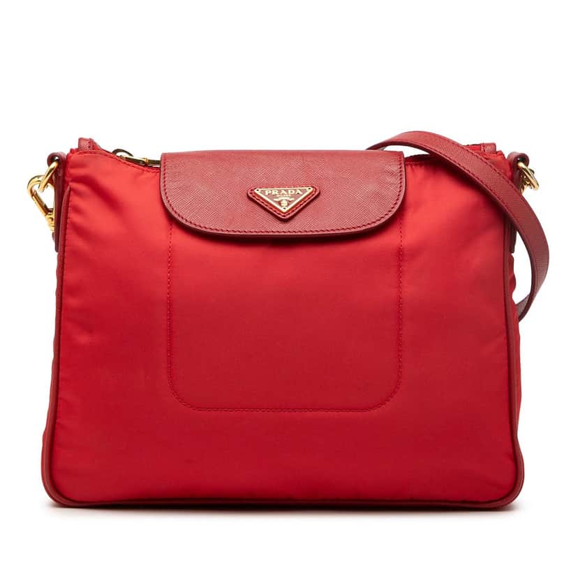 Prada Saffiano Trimmed Tessuto Crossbody Red Very good condition - Front View