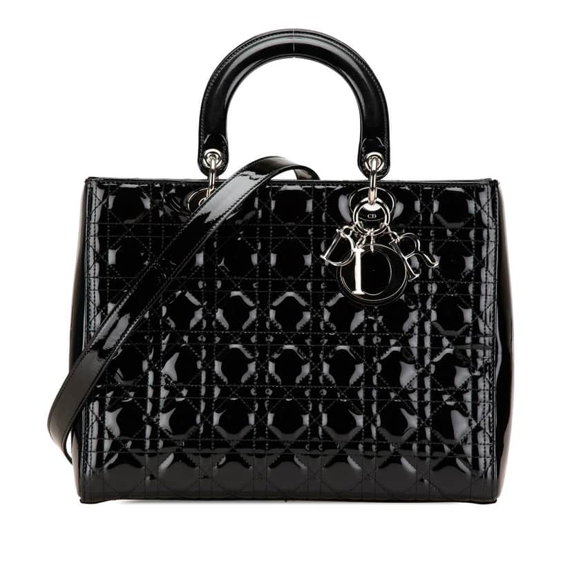 Dior Large Patent Cannage Lady Dior Black Leather Very good condition - Front View