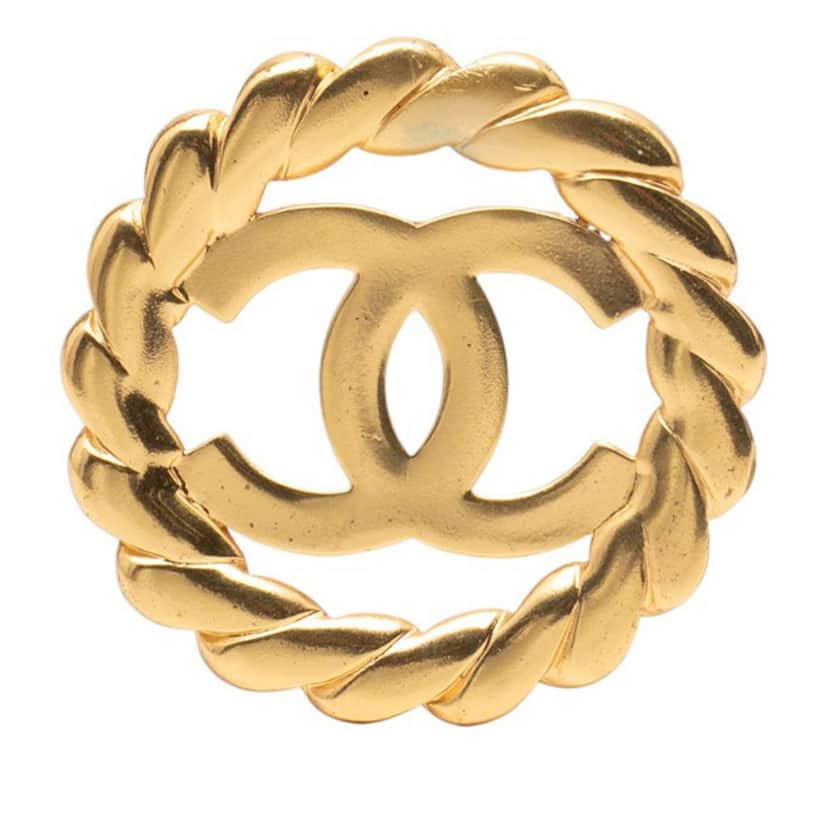 Chanel CC Gold Plated Round Brooch Gold Metal Very good condition - Front View