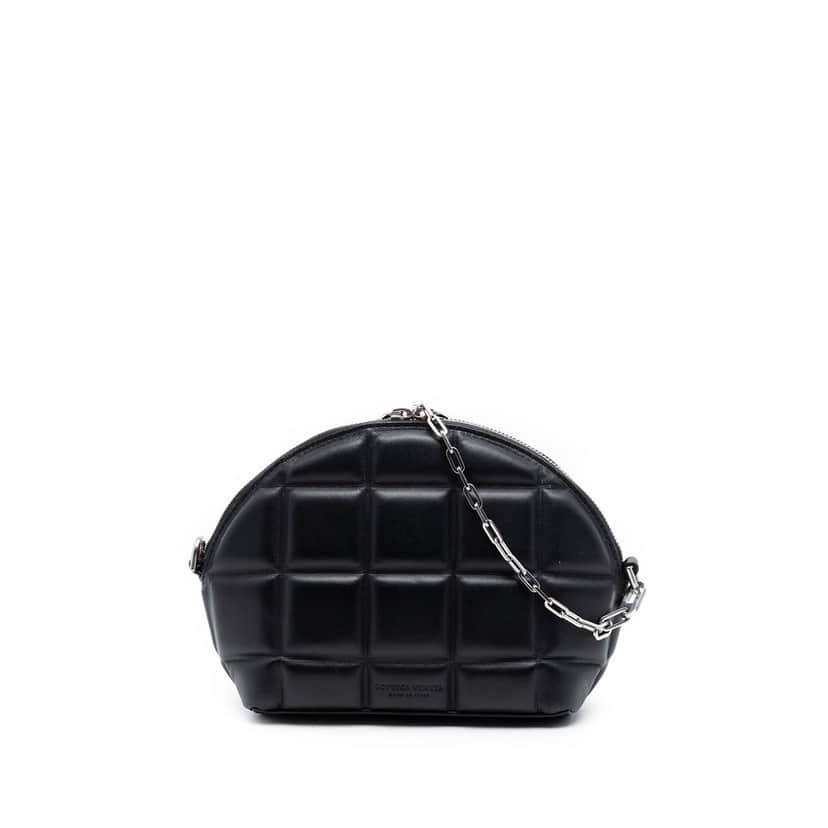Bottega Veneta Mini Padded Nappa Half Moon Chain Crossbody Black Leather Very good condition - Front View