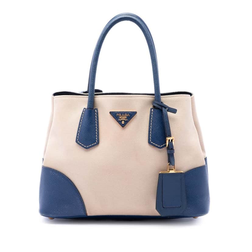 Prada Small Saffiano Cuir Trimmed Canvas Double Satchel Beige Very good condition - Front View
