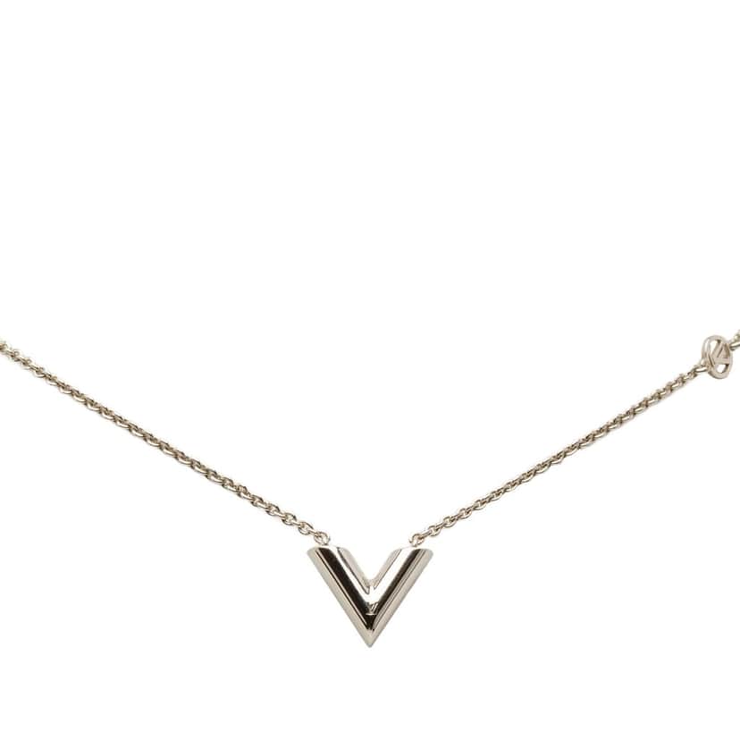 Louis Vuitton Silver Plated Essential V Supple Necklace Silver Metal Very good condition - Front View
