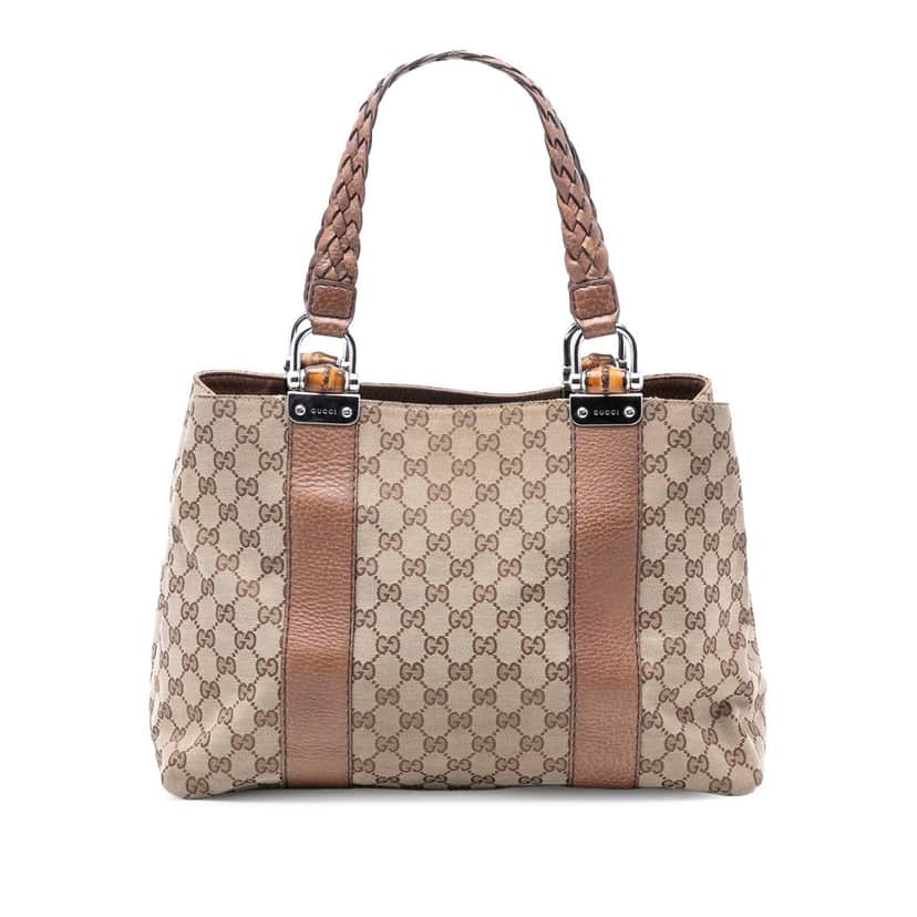 Gucci Medium GG Canvas Bamboo Libeccio Tote Beige Very good condition - Front View