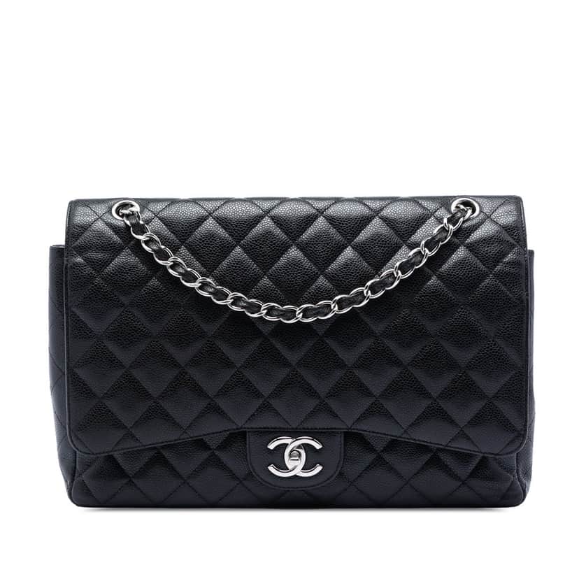 Chanel Maxi Classic Caviar Double Flap Black Leather Very good condition - Front View