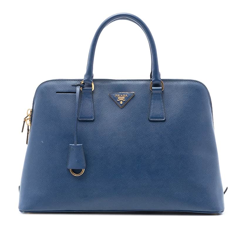 Prada Large Saffiano Lux Promenade Satchel Blue Leather Very good condition - Front View