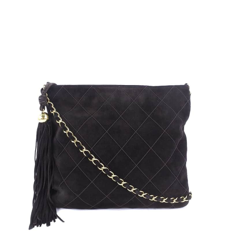 Chanel Quilted Suede Tassel Crossbody Brown Leather Very good condition - Front View