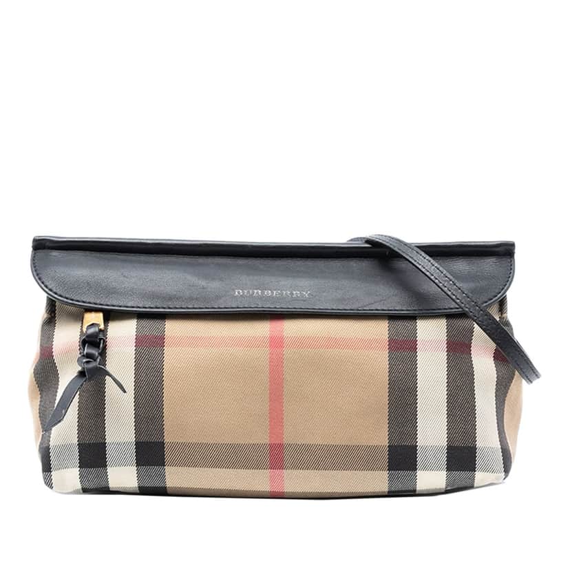 Burberry House Check Canvas and Leather Crossbody Brown Very good condition - Front View