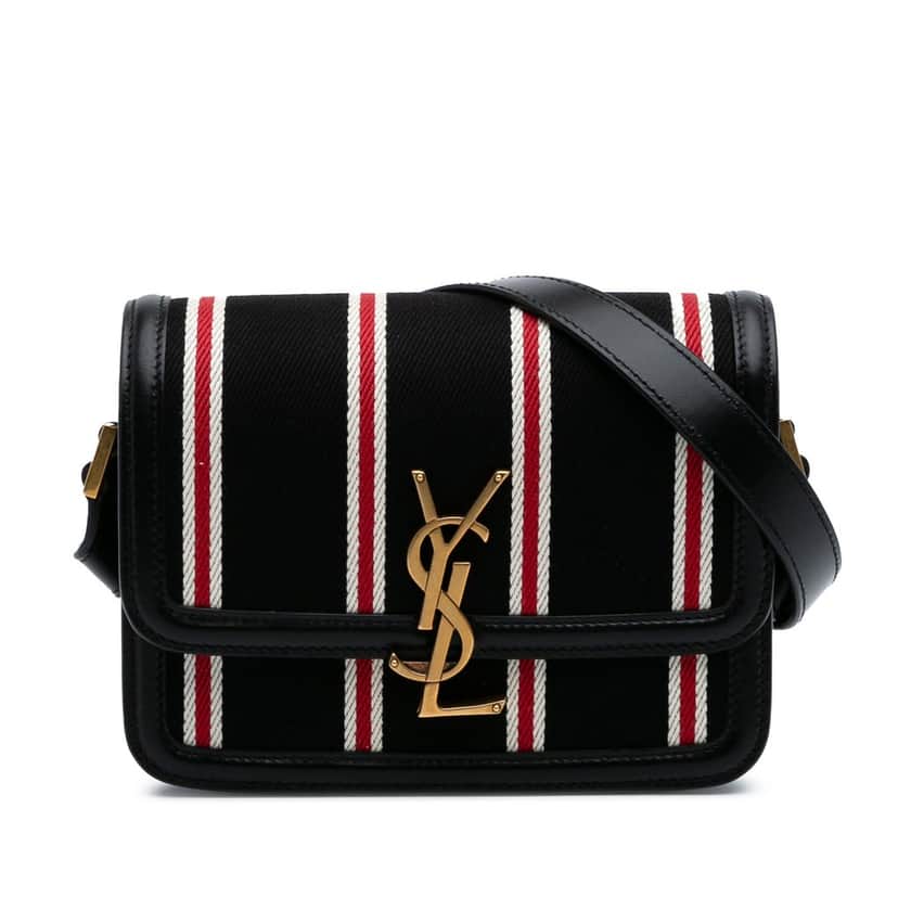 Saint Laurent Small Canvas Striped Solferino Satchel In Box Black Very good condition - Front View