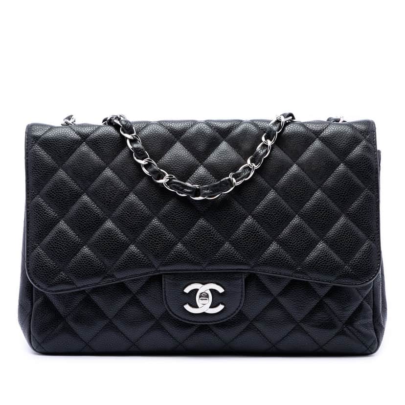 Chanel Jumbo Classic Caviar Single Flap Black Leather Very good condition - Front View