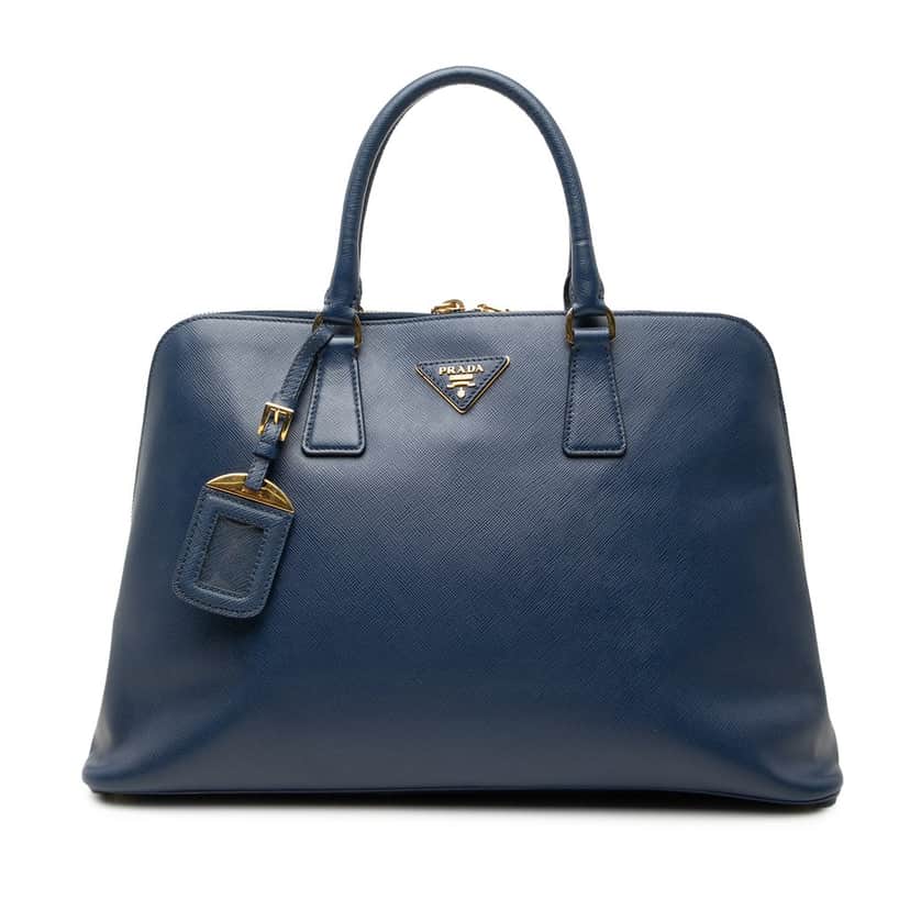 Prada Large Saffiano Lux Promenade Satchel Blue Leather Very good condition - Front View
