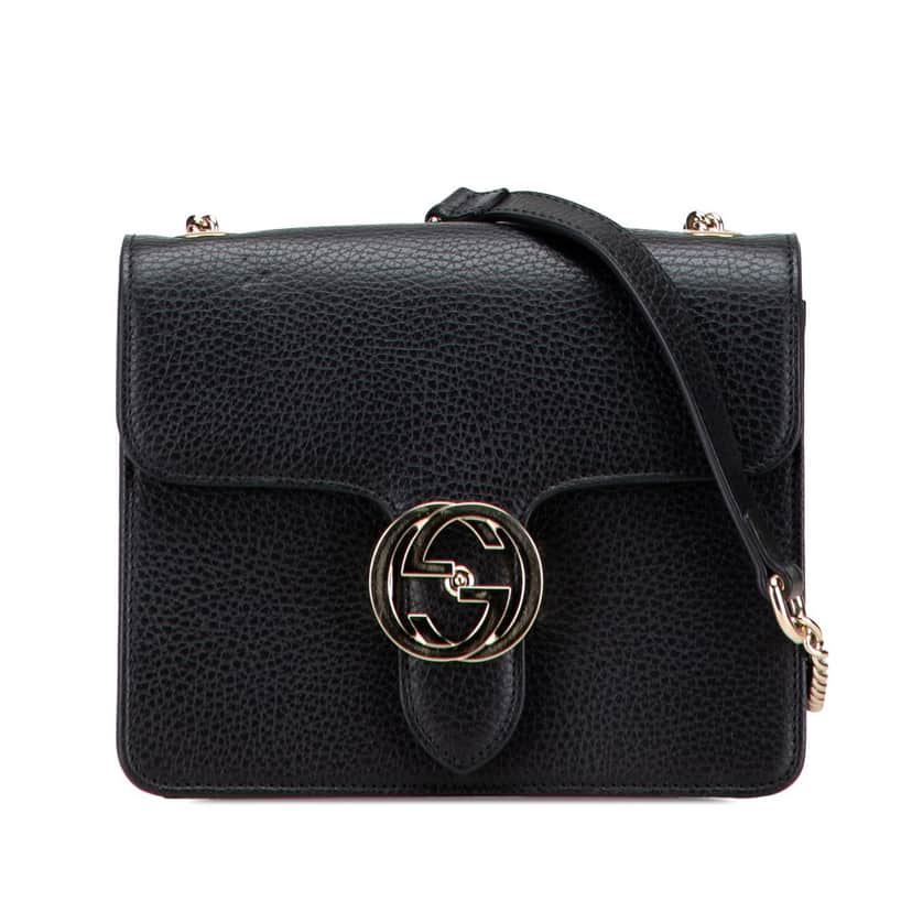 Gucci Small Dollar Calfskin Interlocking G Crossbody Black Leather Very good condition - Front View
